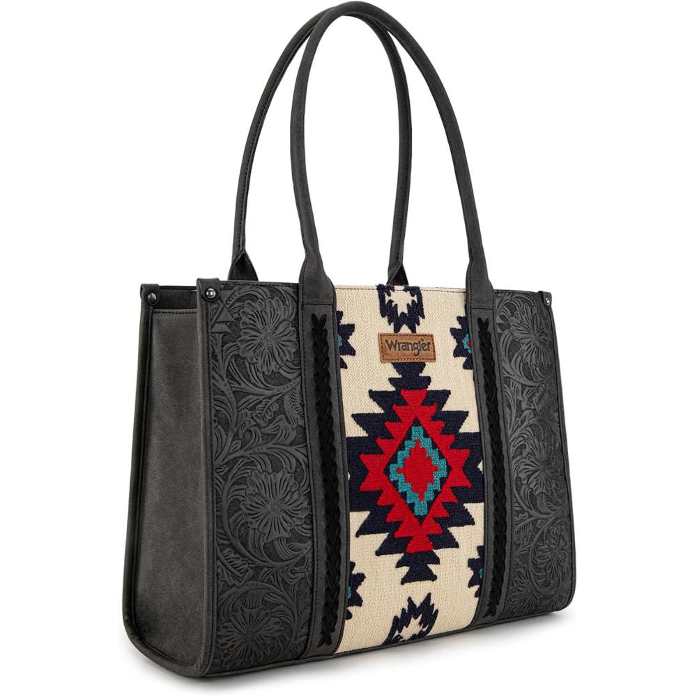 imageMontana West Wrangler Aztec Tote Bag for Women Western Shoulder Purse Top Handle HandbagL Black