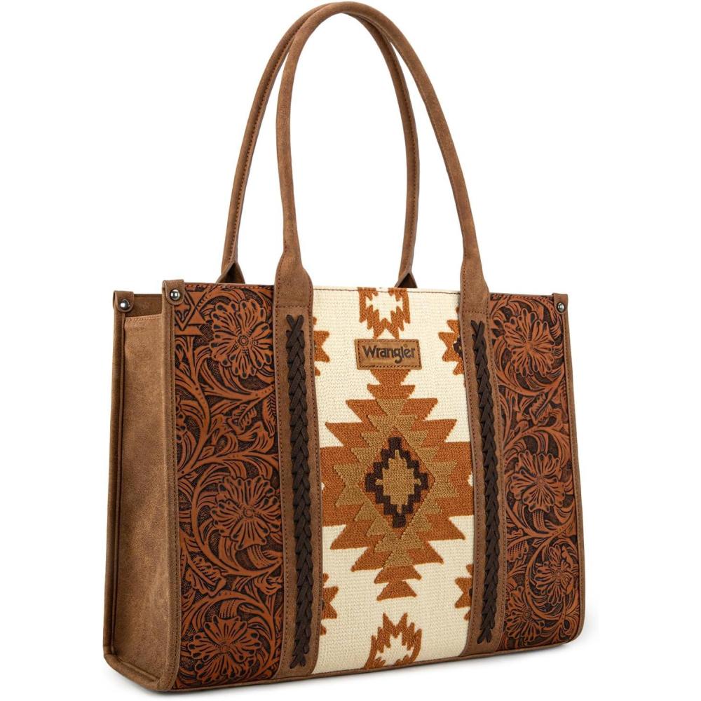 imageMontana West Wrangler Aztec Tote Bag for Women Western Shoulder Purse Top Handle HandbagL Brown