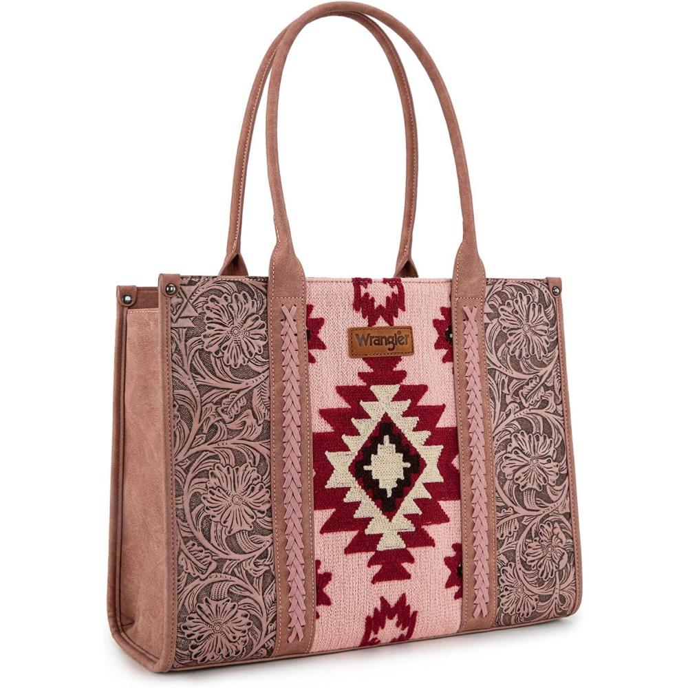 imageMontana West Wrangler Aztec Tote Bag for Women Western Shoulder Purse Top Handle HandbagL Deep Pink