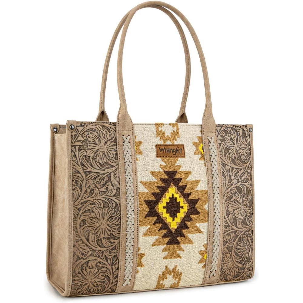 imageMontana West Wrangler Aztec Tote Bag for Women Western Shoulder Purse Top Handle HandbagL Tan