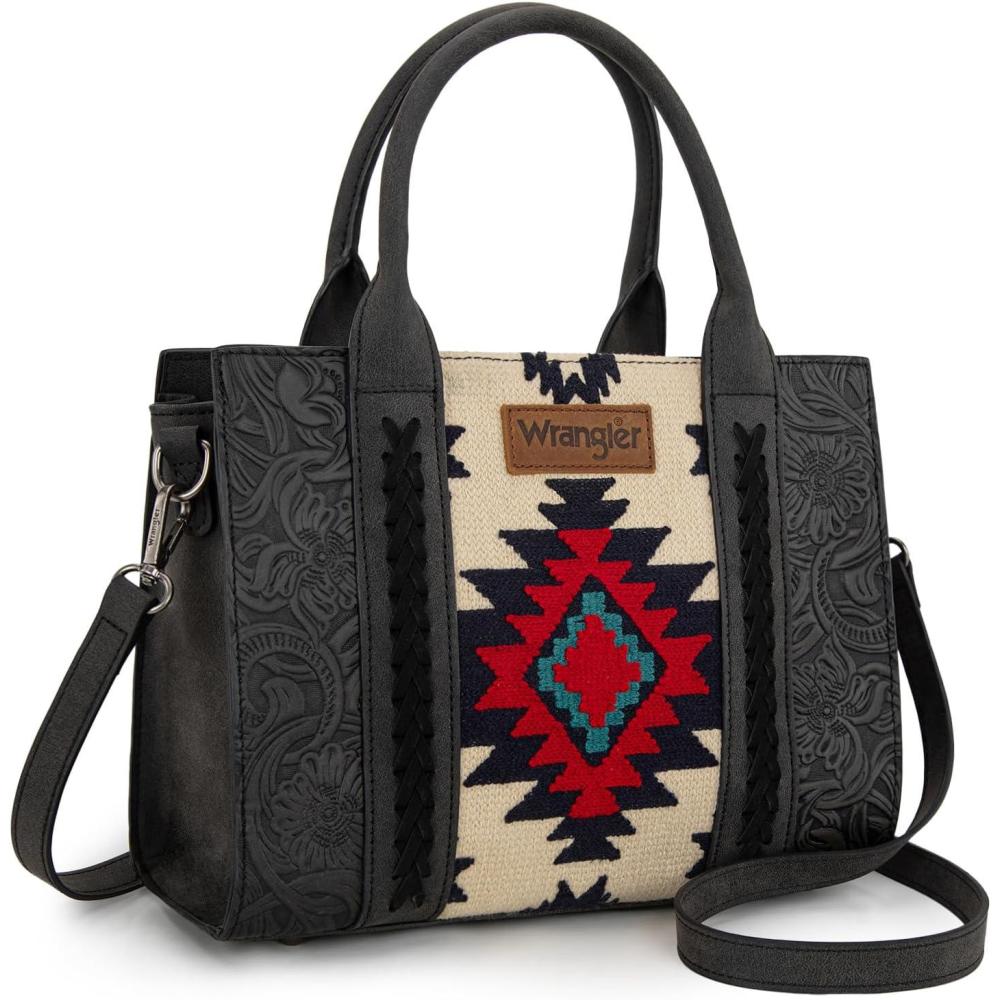 imageMontana West Wrangler Aztec Tote Bag for Women Western Shoulder Purse Top Handle HandbagM Black