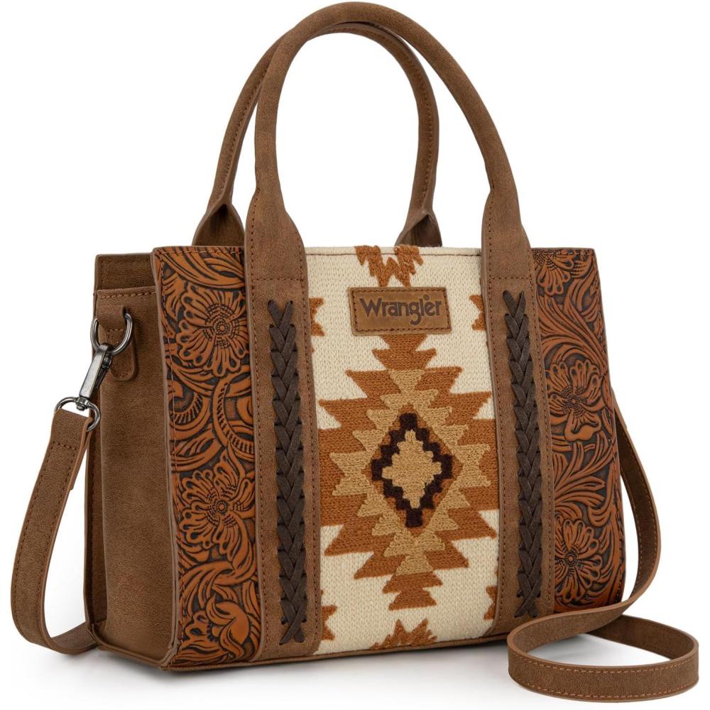 imageMontana West Wrangler Aztec Tote Bag for Women Western Shoulder Purse Top Handle HandbagM Brown