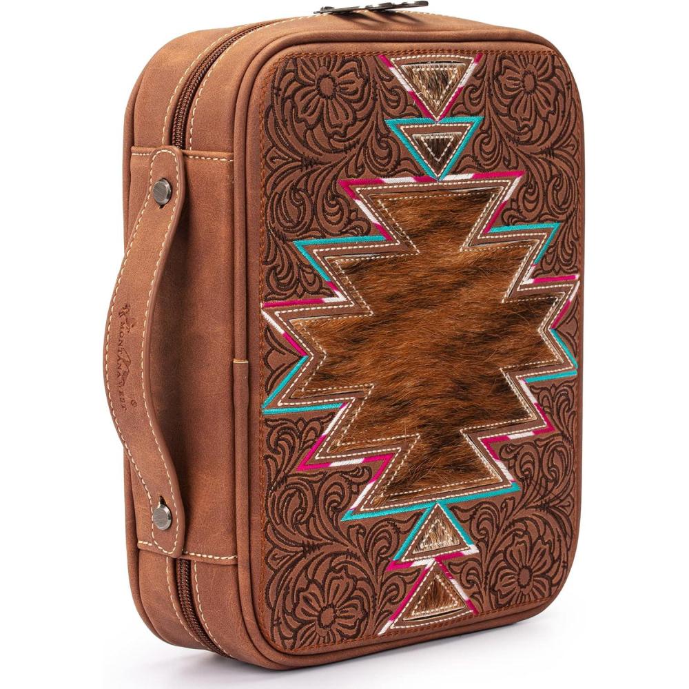 imageMontana West Western Style Embroidered Bible Covers for Women Men Book Carrying Case Church Bag Outdoor Bible ProtectiveBrown Aztec