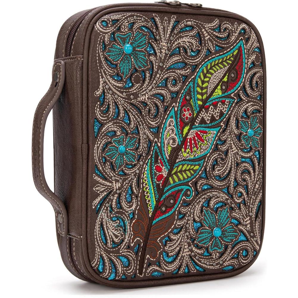 imageMontana West Western Style Embroidered Bible Covers for Women Men Book Carrying Case Church Bag Outdoor Bible ProtectiveCoffee Turquoise