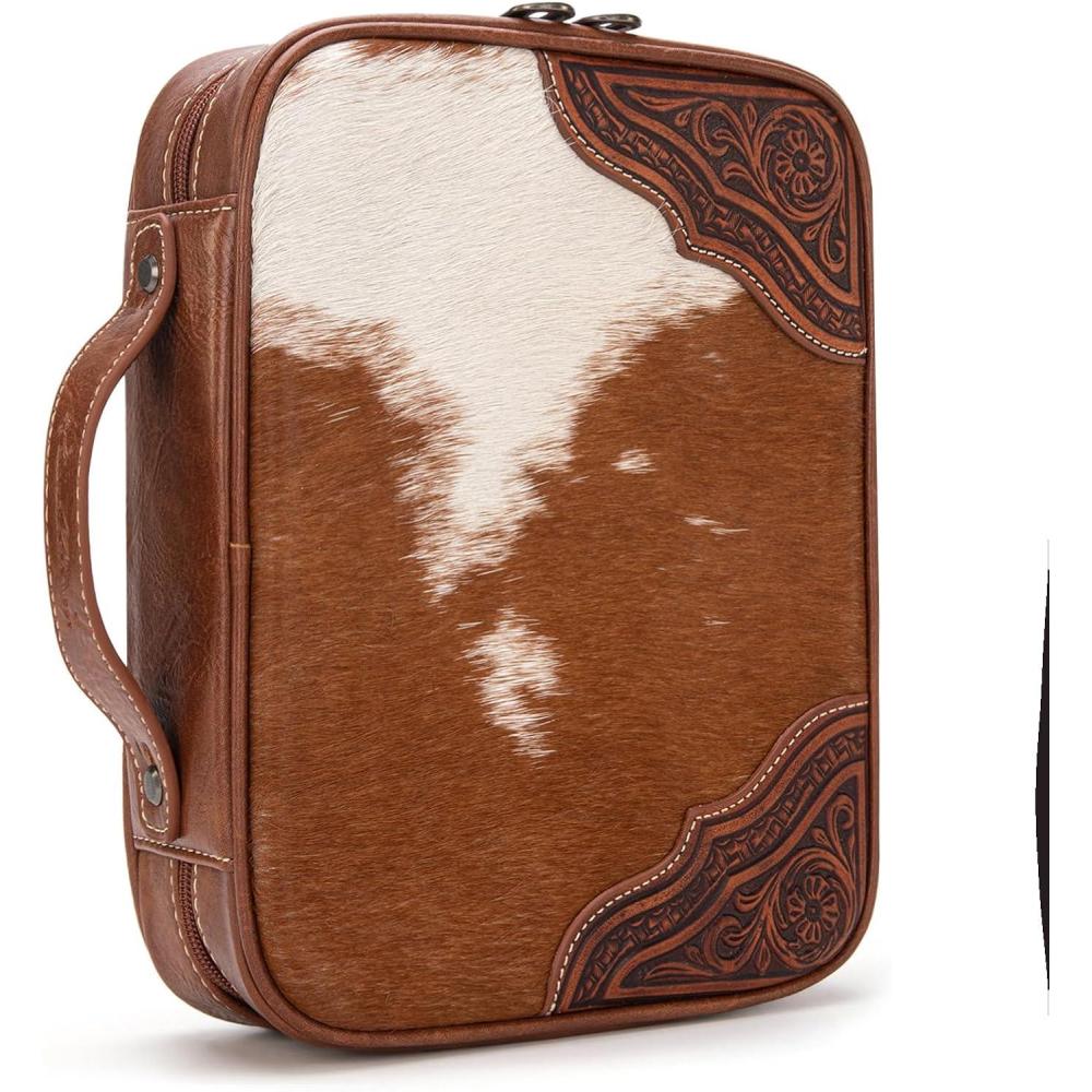 imageMontana West Western Style Embroidered Bible Covers for Women Men Book Carrying Case Church Bag Outdoor Bible ProtectiveHorsehair Brown