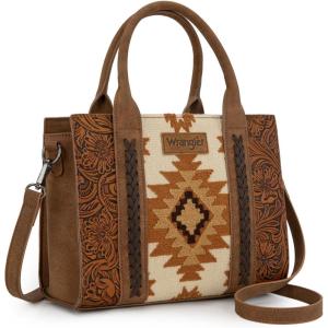 Montana West × Wrangler Aztec Tote Bag for Women Western Shoulder Purse Top Handle Handbag(M Brown)