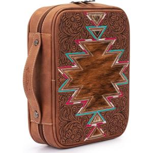 Montana West Western Style Embroidered Bible Covers for Women Men Book Carrying Case Church Bag Outdoor Bible Protective(**Brown Aztec)