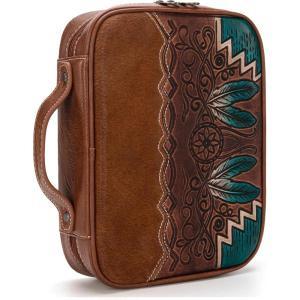 Montana West Western Style Embroidered Bible Covers for Women Men Book Carrying Case Church Bag Outdoor Bible Protective(Tooling Turquoise)