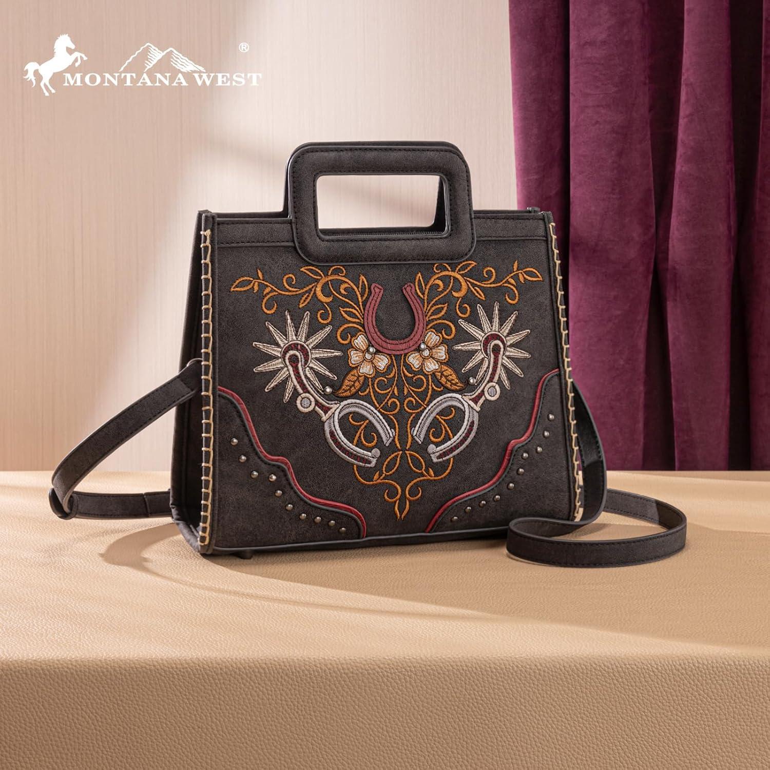imageMontana West Western Embroidery Crossbody Bags for Women Top Handle Crossbody PurseBlack