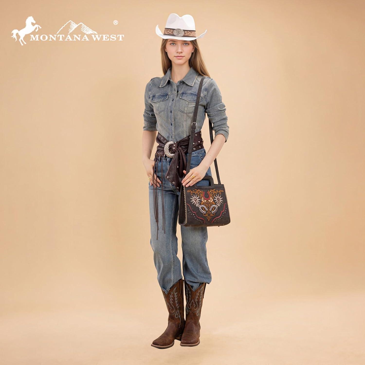 imageMontana West Western Embroidery Crossbody Bags for Women Top Handle Crossbody PurseBlack