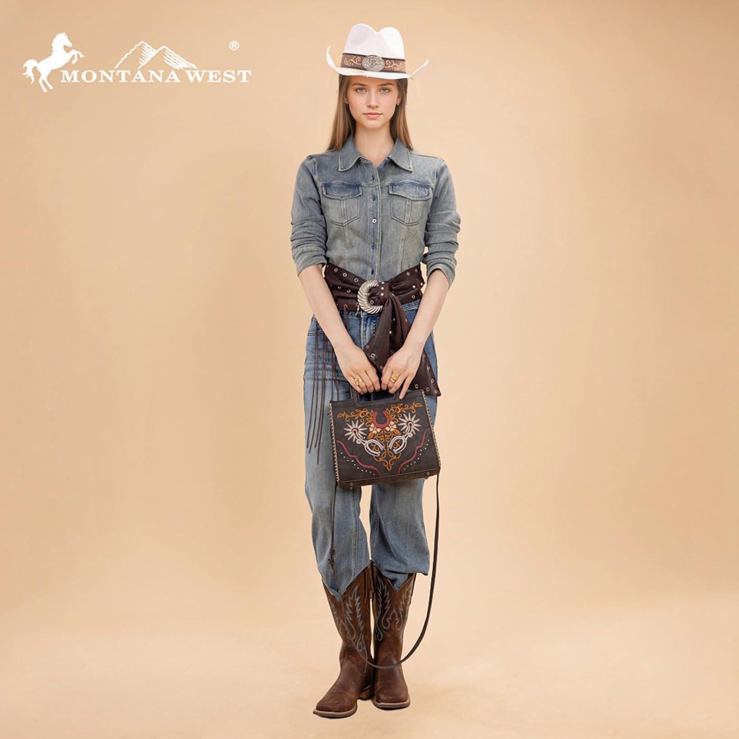 imageMontana West Western Embroidery Crossbody Bags for Women Top Handle Crossbody PurseBlack