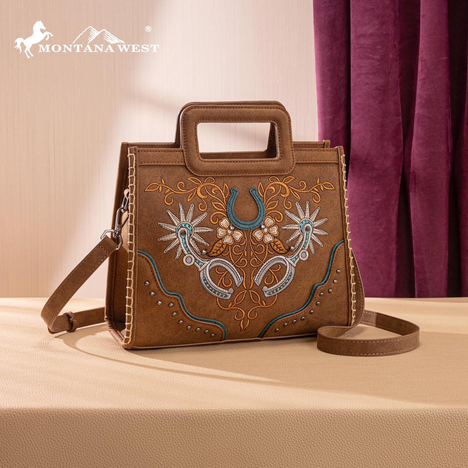 imageMontana West Western Embroidery Crossbody Bags for Women Top Handle Crossbody PurseBrown