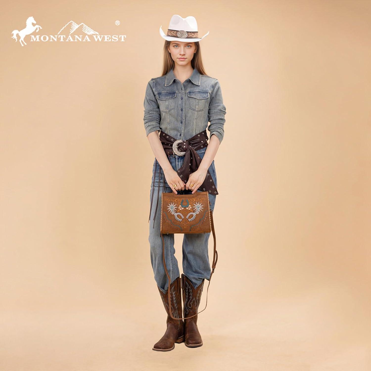 imageMontana West Western Embroidery Crossbody Bags for Women Top Handle Crossbody PurseBrown