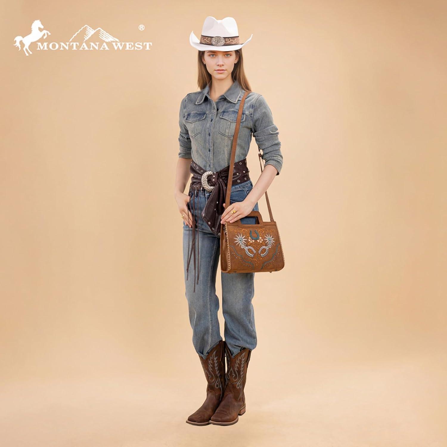 imageMontana West Western Embroidery Crossbody Bags for Women Top Handle Crossbody PurseBrown
