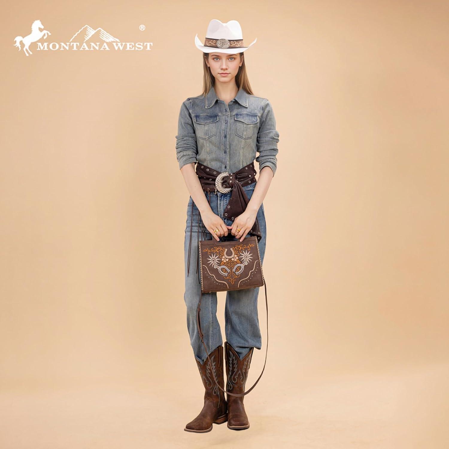 imageMontana West Western Embroidery Crossbody Bags for Women Top Handle Crossbody PurseCoffee