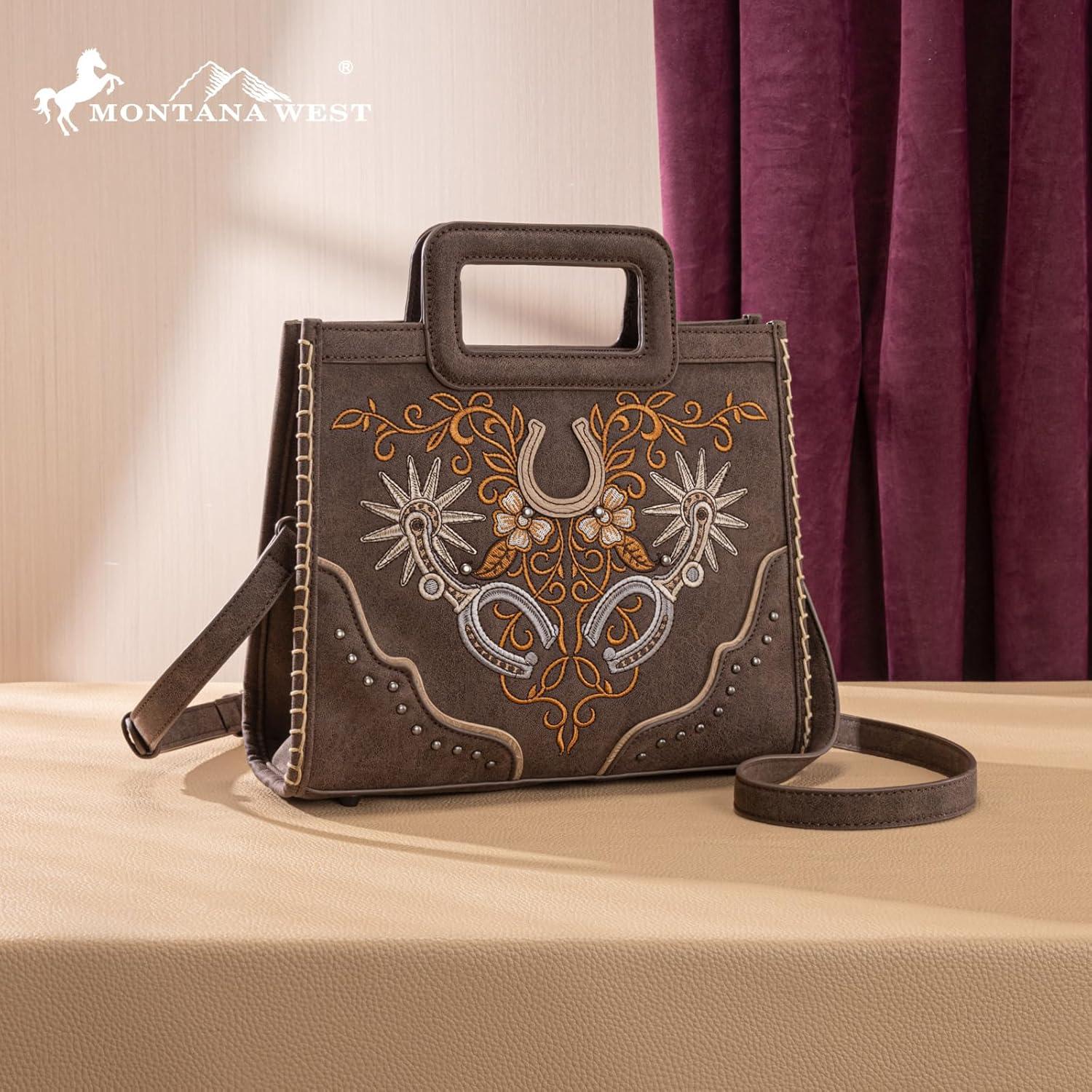 imageMontana West Western Embroidery Crossbody Bags for Women Top Handle Crossbody PurseCoffee