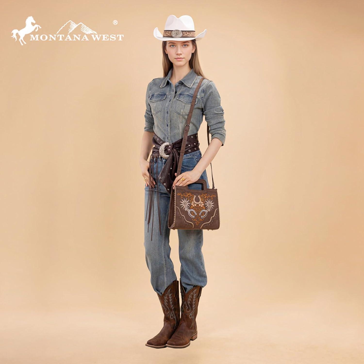 imageMontana West Western Embroidery Crossbody Bags for Women Top Handle Crossbody PurseCoffee