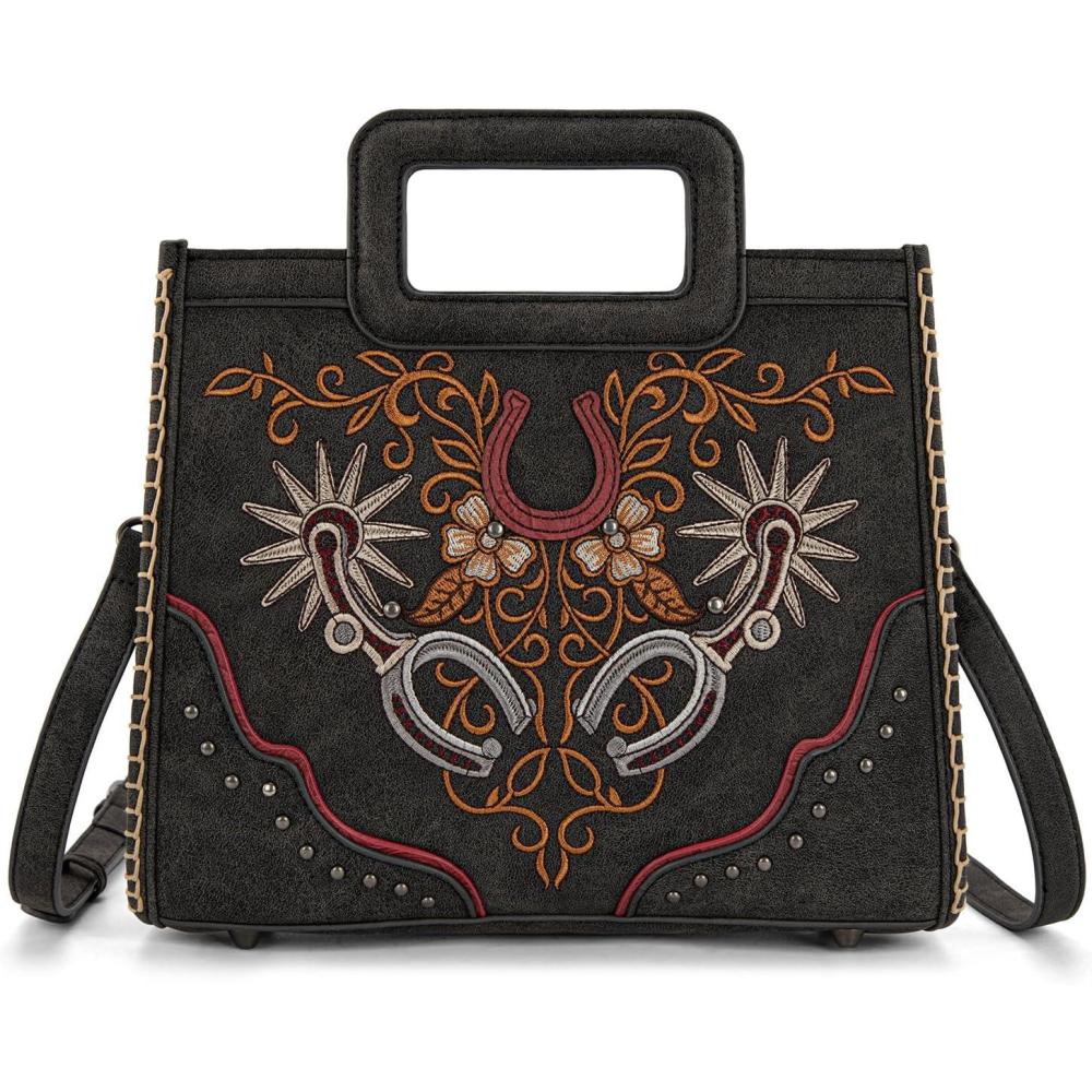 imageMontana West Western Embroidery Crossbody Bags for Women Top Handle Crossbody PurseBlack
