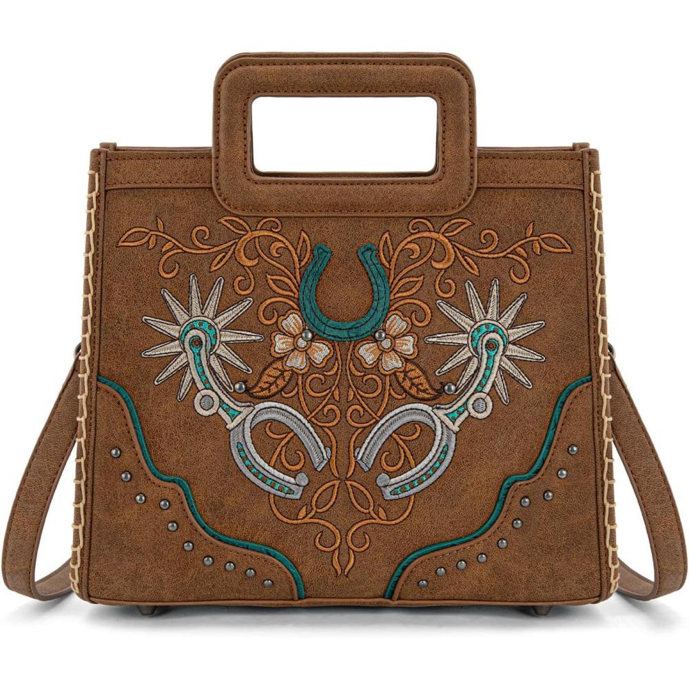 imageMontana West Western Embroidery Crossbody Bags for Women Top Handle Crossbody PurseBrown