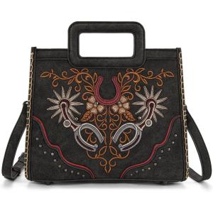 Montana West Western Embroidery Crossbody Bags for Women Top Handle Crossbody Purse(Black)