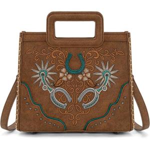 Montana West Western Embroidery Crossbody Bags for Women Top Handle Crossbody Purse(Brown)