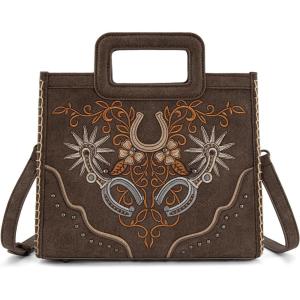 Montana West Western Embroidery Crossbody Bags for Women Top Handle Crossbody Purse(Coffee)