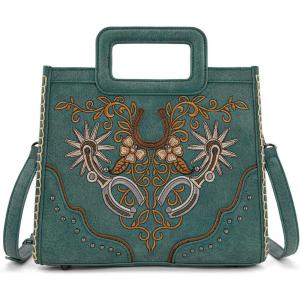 Montana West Western Embroidery Crossbody Bags for Women Top Handle Crossbody Purse(Turquoise)