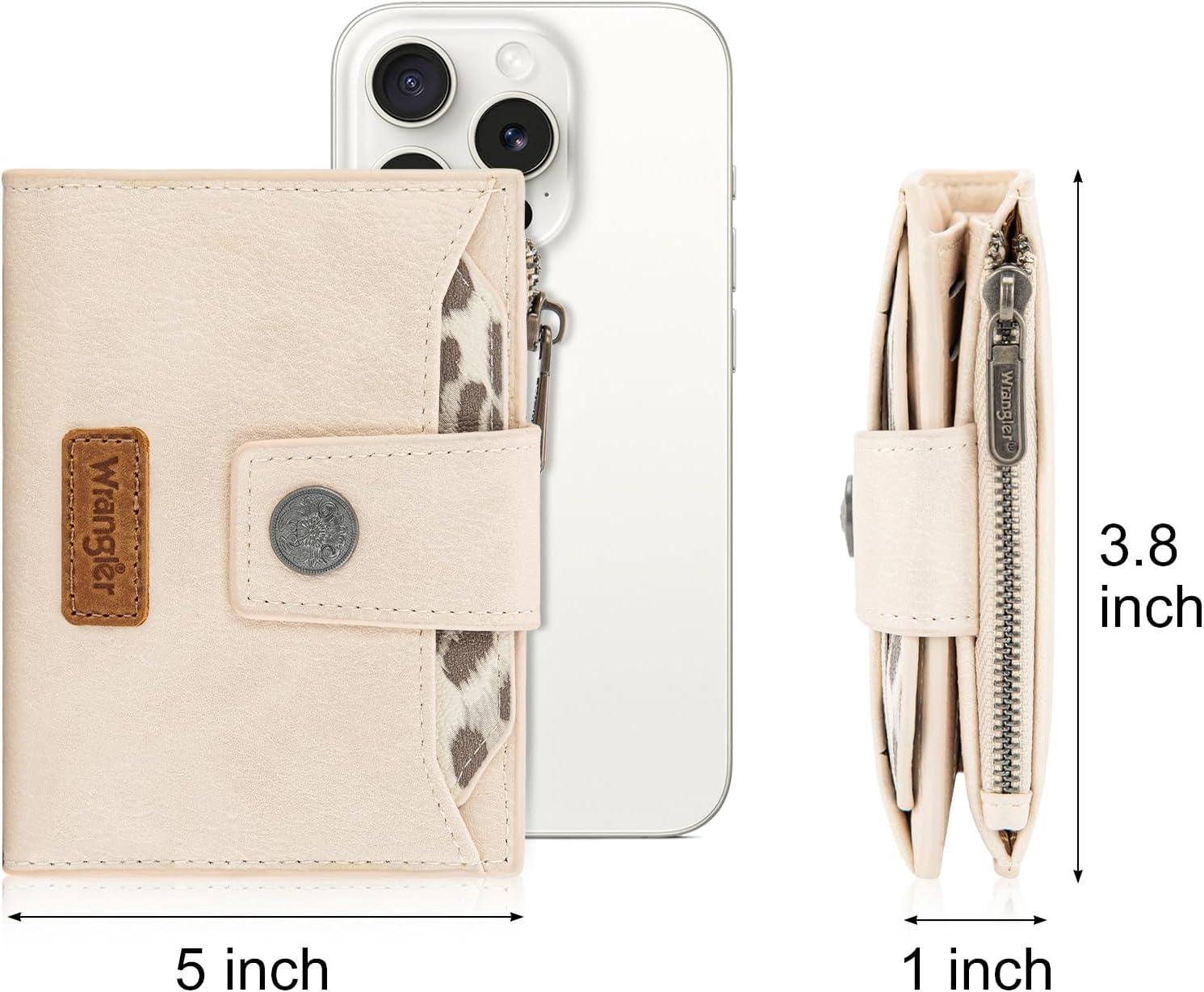 imageMontana West X Wrangler Small Wallets for Women Bifold RFID Blocking Wallets Compact Leopard Print Wallet with Removable ID WindowABeige