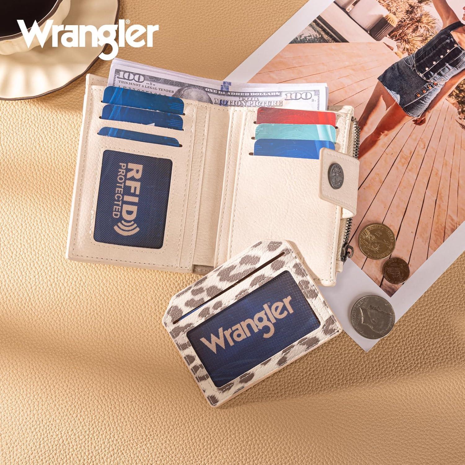 imageMontana West X Wrangler Small Wallets for Women Bifold RFID Blocking Wallets Compact Leopard Print Wallet with Removable ID WindowABeige