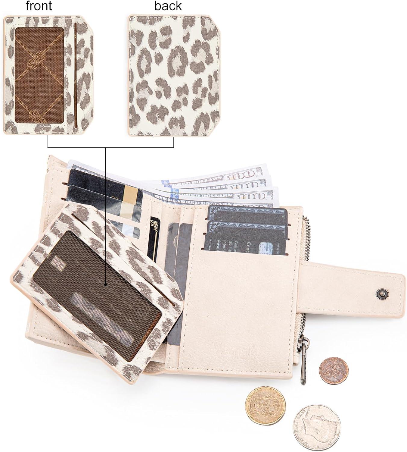 imageMontana West X Wrangler Small Wallets for Women Bifold RFID Blocking Wallets Compact Leopard Print Wallet with Removable ID WindowABeige
