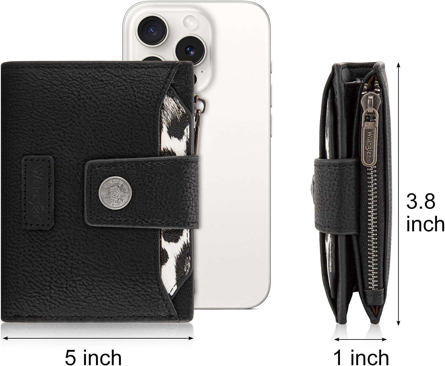 imageMontana West X Wrangler Small Wallets for Women Bifold RFID Blocking Wallets Compact Leopard Print Wallet with Removable ID WindowABlack