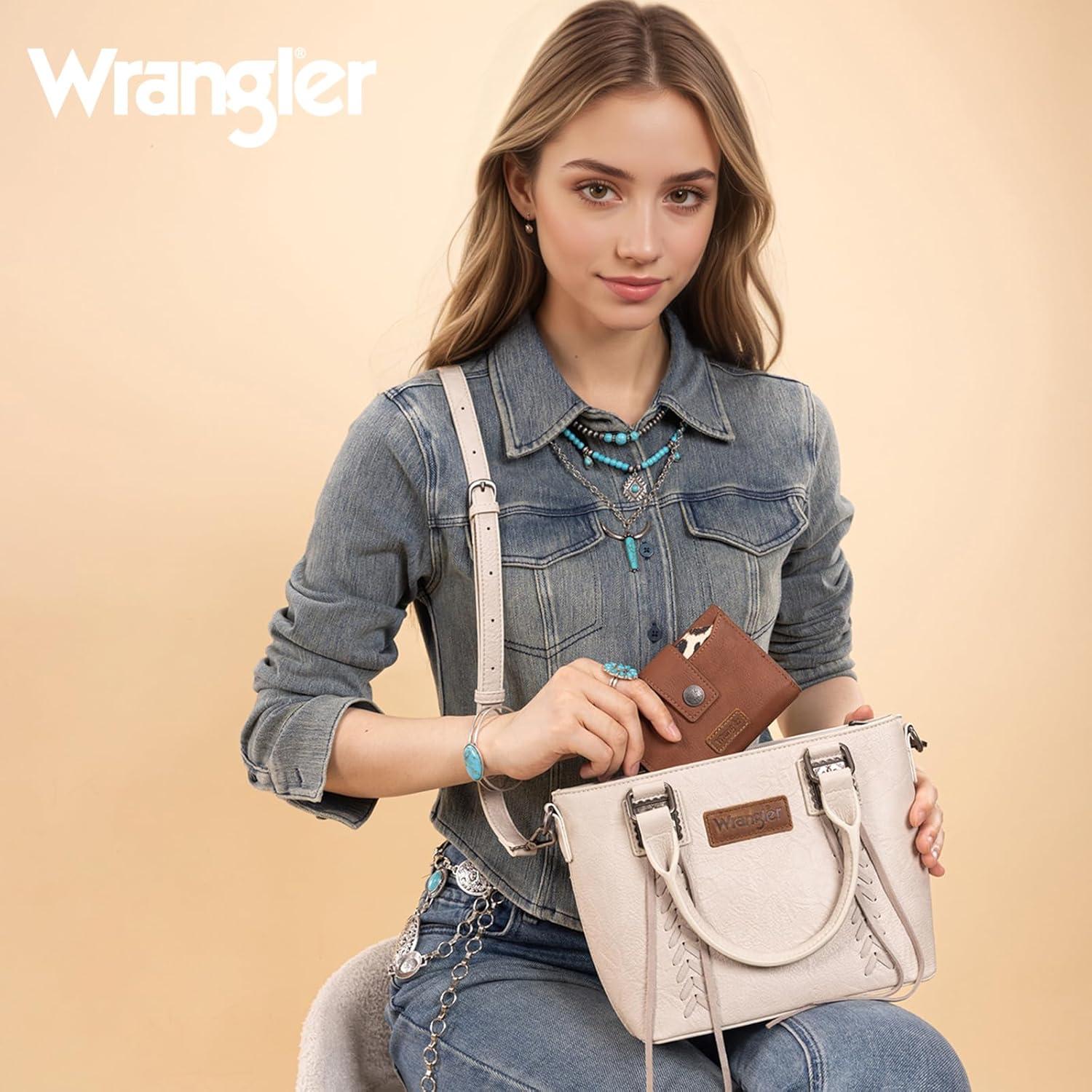 imageMontana West X Wrangler Small Wallets for Women Bifold RFID Blocking Wallets Compact Leopard Print Wallet with Removable ID WindowABrown