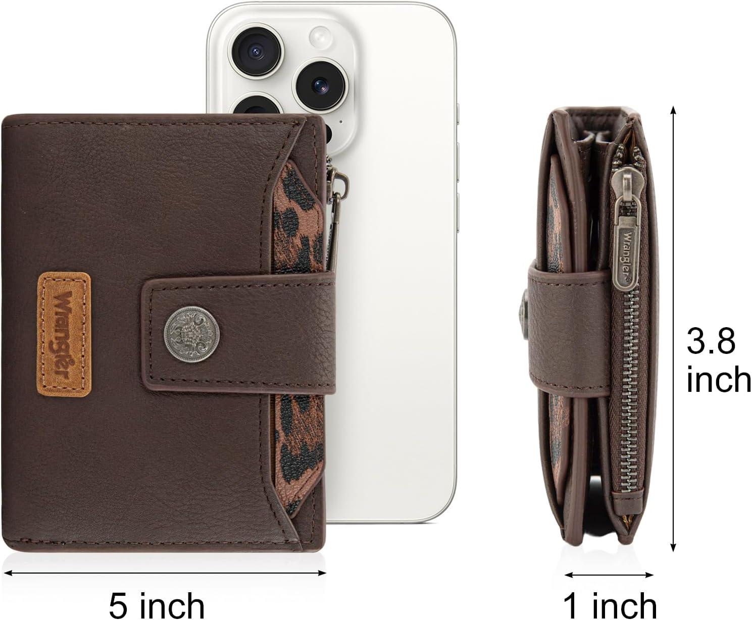 imageMontana West X Wrangler Small Wallets for Women Bifold RFID Blocking Wallets Compact Leopard Print Wallet with Removable ID WindowACoffee