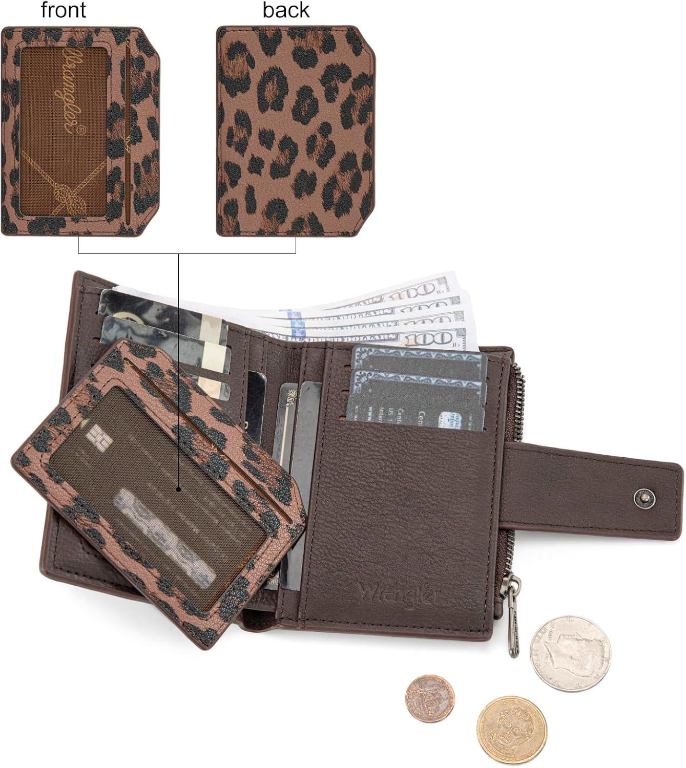 imageMontana West X Wrangler Small Wallets for Women Bifold RFID Blocking Wallets Compact Leopard Print Wallet with Removable ID WindowACoffee