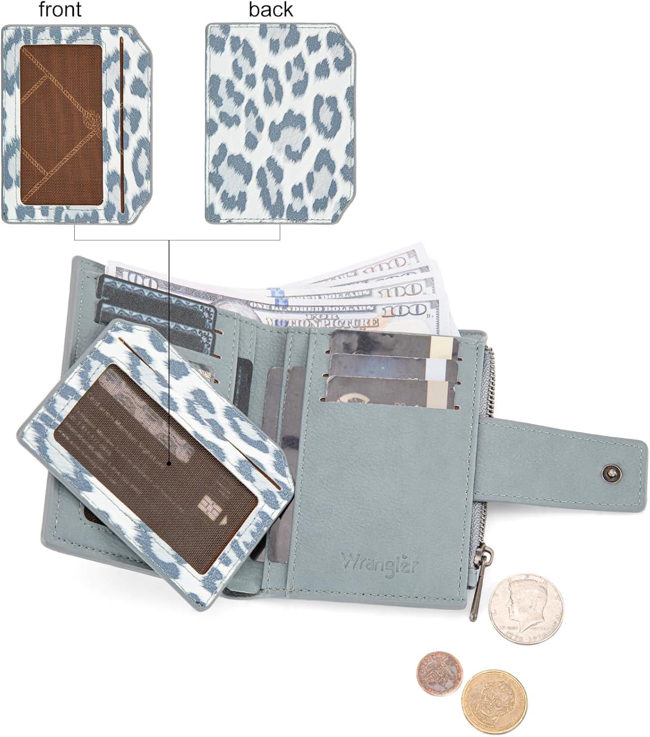 imageMontana West X Wrangler Small Wallets for Women Bifold RFID Blocking Wallets Compact Leopard Print Wallet with Removable ID WindowAJean
