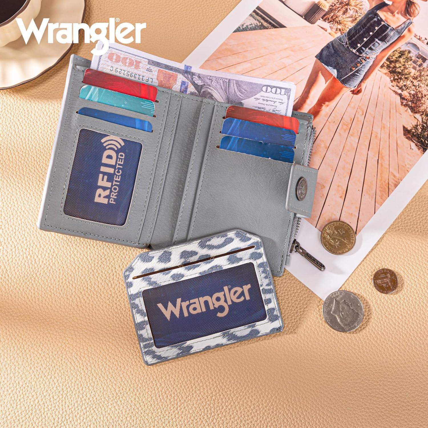 imageMontana West X Wrangler Small Wallets for Women Bifold RFID Blocking Wallets Compact Leopard Print Wallet with Removable ID WindowAJean