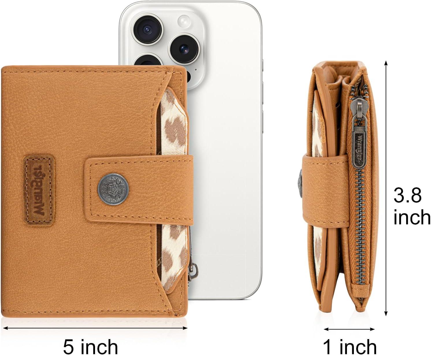 imageMontana West X Wrangler Small Wallets for Women Bifold RFID Blocking Wallets Compact Leopard Print Wallet with Removable ID WindowATan
