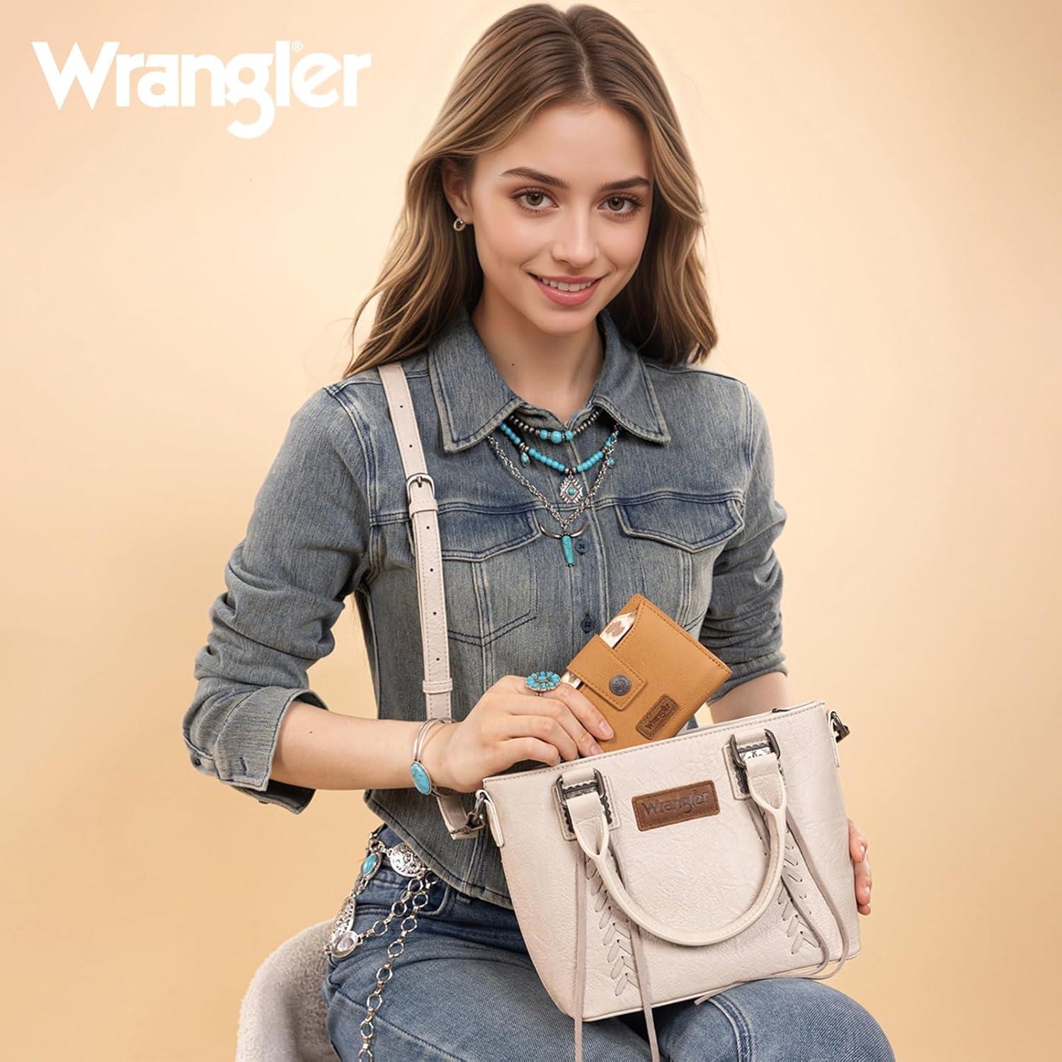 imageMontana West X Wrangler Small Wallets for Women Bifold RFID Blocking Wallets Compact Leopard Print Wallet with Removable ID WindowATan