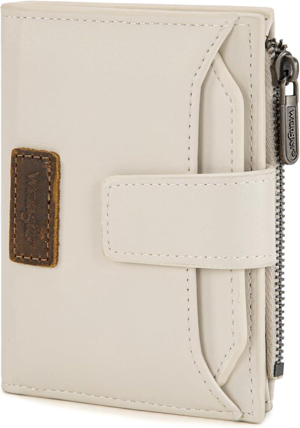 imageMontana West X Wrangler Small Wallets for Women Bifold RFID Blocking Wallets Compact Leopard Print Wallet with Removable ID WindowBeige