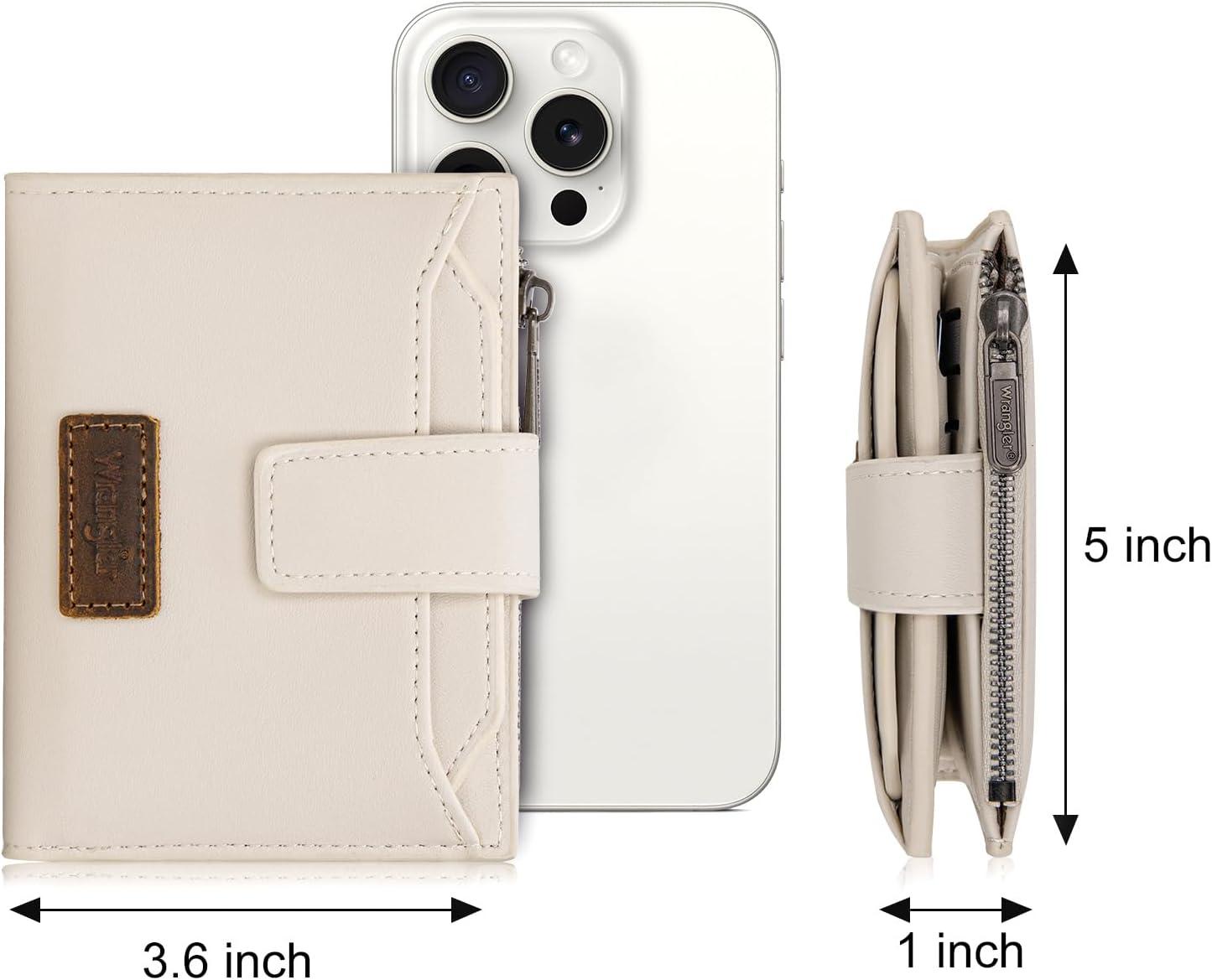 imageMontana West X Wrangler Small Wallets for Women Bifold RFID Blocking Wallets Compact Leopard Print Wallet with Removable ID WindowBeige