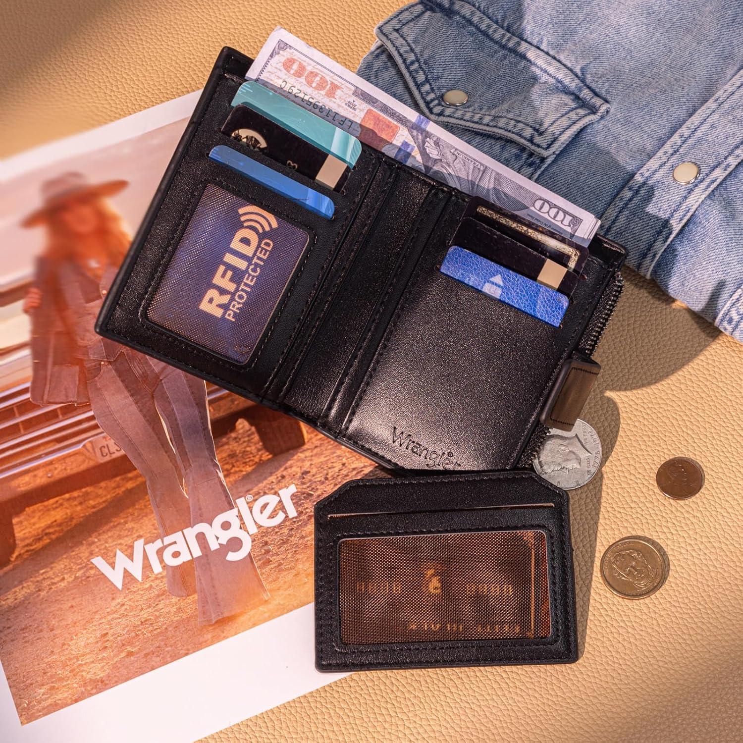 imageMontana West X Wrangler Small Wallets for Women Bifold RFID Blocking Wallets Compact Leopard Print Wallet with Removable ID WindowBlack