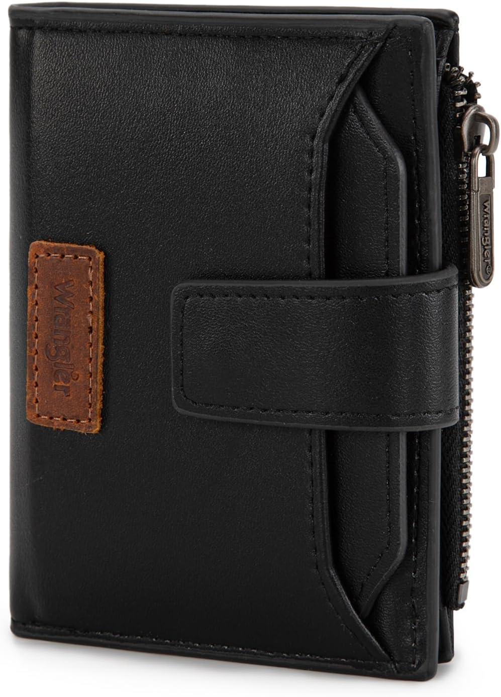 imageMontana West X Wrangler Small Wallets for Women Bifold RFID Blocking Wallets Compact Leopard Print Wallet with Removable ID WindowBlack