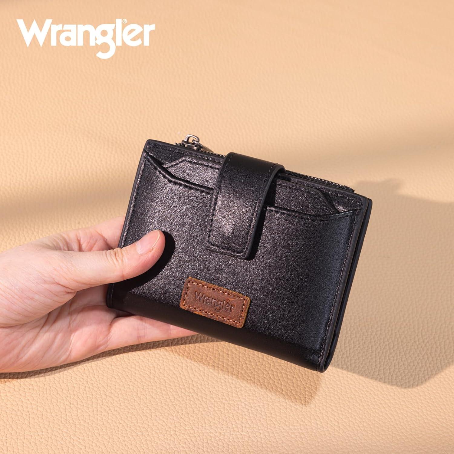 imageMontana West X Wrangler Small Wallets for Women Bifold RFID Blocking Wallets Compact Leopard Print Wallet with Removable ID WindowBlack