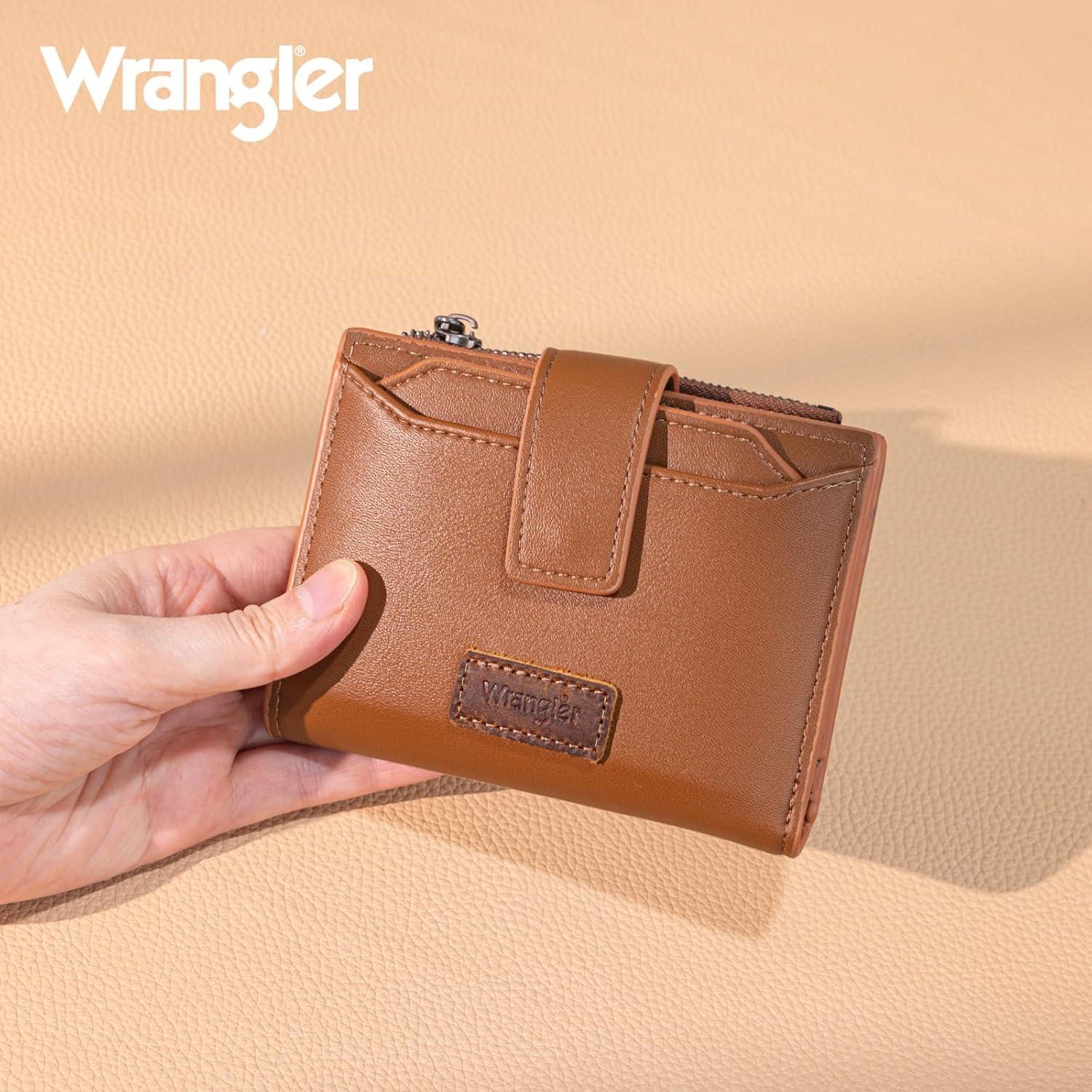 imageMontana West X Wrangler Small Wallets for Women Bifold RFID Blocking Wallets Compact Leopard Print Wallet with Removable ID WindowBrown
