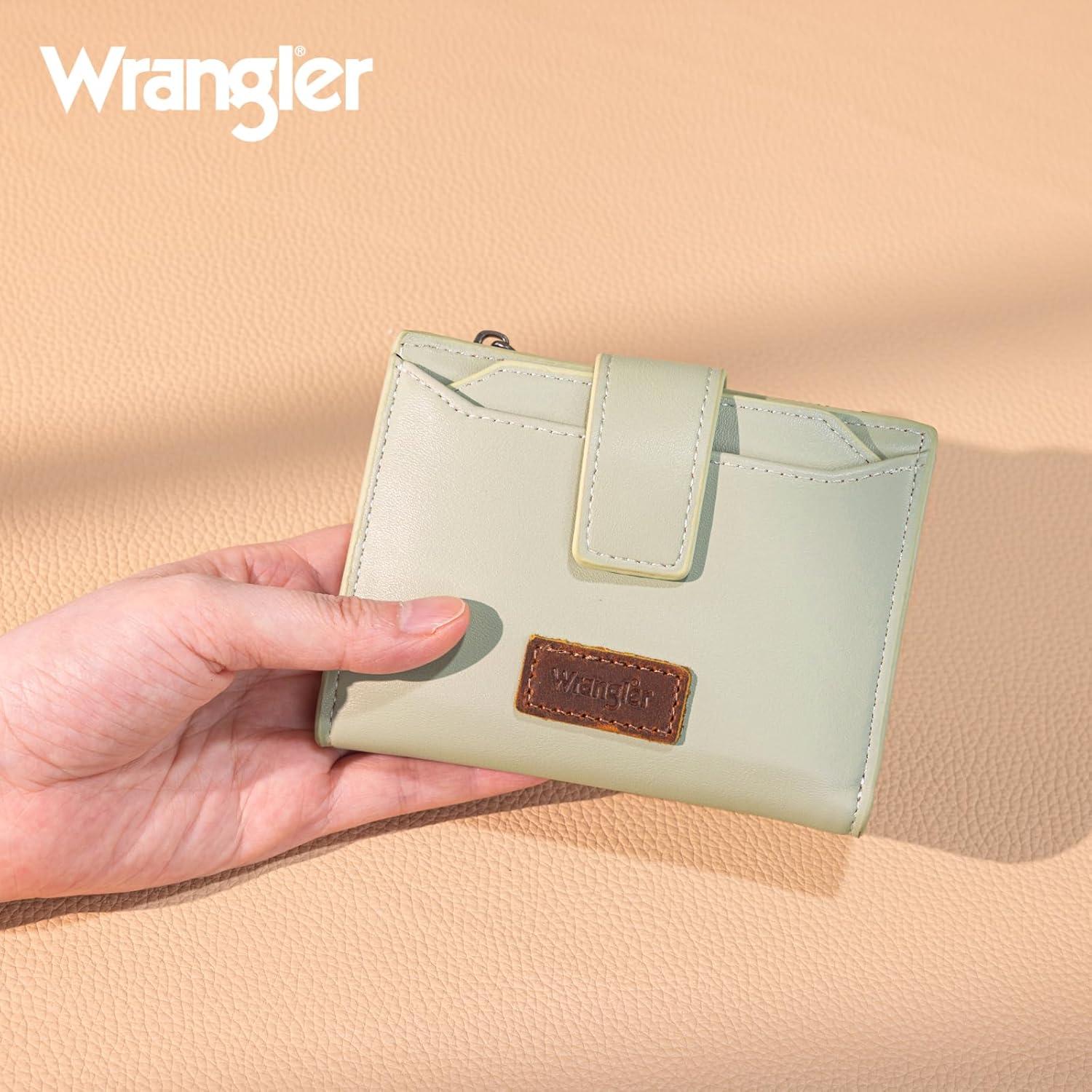 imageMontana West X Wrangler Small Wallets for Women Bifold RFID Blocking Wallets Compact Leopard Print Wallet with Removable ID WindowGreen