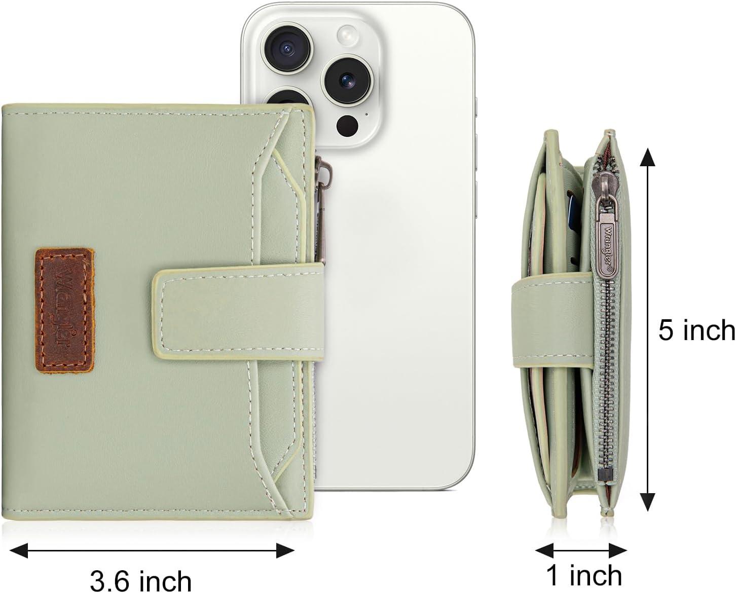 imageMontana West X Wrangler Small Wallets for Women Bifold RFID Blocking Wallets Compact Leopard Print Wallet with Removable ID WindowGreen