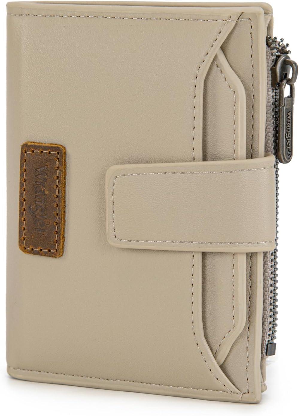 imageMontana West X Wrangler Small Wallets for Women Bifold RFID Blocking Wallets Compact Leopard Print Wallet with Removable ID WindowKhaki