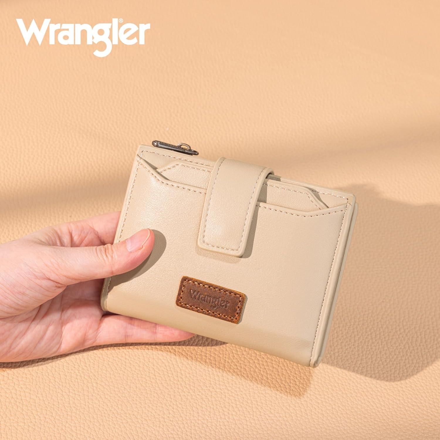 imageMontana West X Wrangler Small Wallets for Women Bifold RFID Blocking Wallets Compact Leopard Print Wallet with Removable ID WindowKhaki