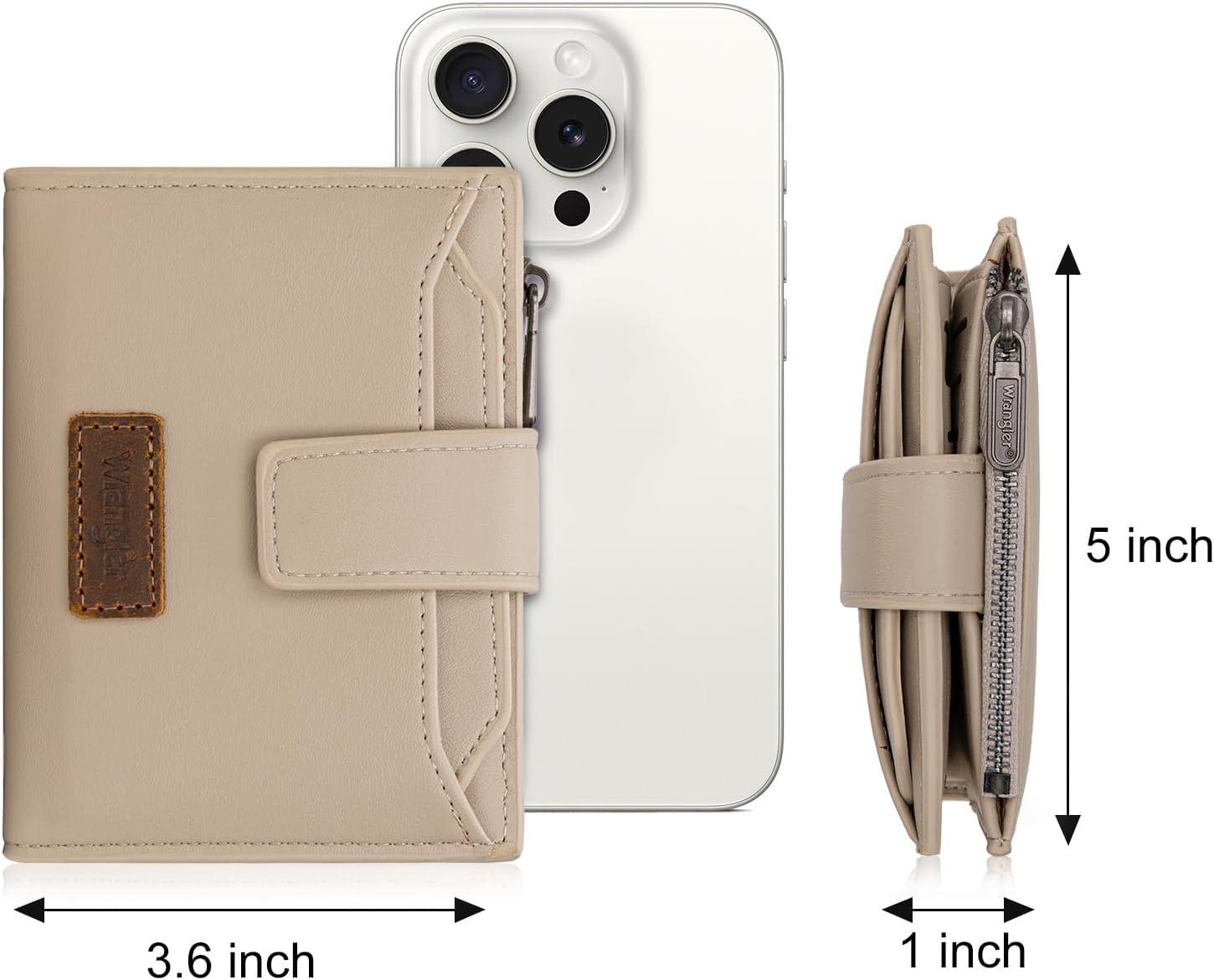 imageMontana West X Wrangler Small Wallets for Women Bifold RFID Blocking Wallets Compact Leopard Print Wallet with Removable ID WindowKhaki