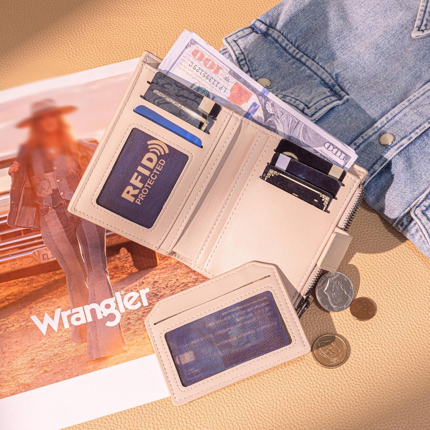 imageMontana West X Wrangler Small Wallets for Women Bifold RFID Blocking Wallets Compact Leopard Print Wallet with Removable ID WindowPink